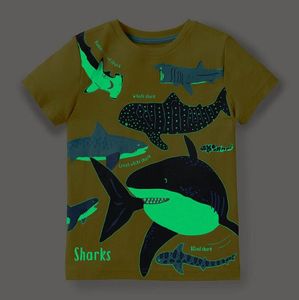 żółte dzieci designerskie koszulki dla niemowląt letnia chłopiec dziewczyna Luminous Shark Tshirt Tshirt