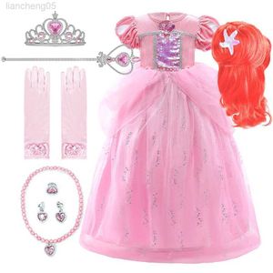 Girl's Dresses Little Girl Ariel Mermaid Come Children Sofia Cosplay Pearl Gown Kids Princess Halloween Clothes Carnival Layered Dress 3-10T W0224