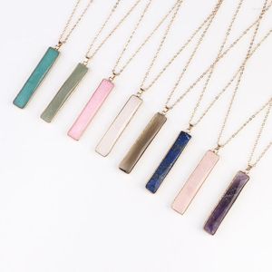 Pendant Necklaces Bohe Geometric Square Gem Long Chain Stainless Steel Colored Natural Stone Necklace Women Agate Summer Jewelry Birthday