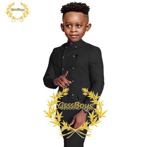 Conjuntos de roupas meninos terno duplo breasted jaqueta calças conjunto de 2 gola casamento smoking moda vestidos de festa crianças formal blazer conjunto