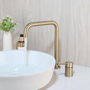 Bad Waschbecken Wasserhähne Yanksmart gebürstet Gold weit verbreitete Becken Tap Badewanne Wasserhahndeck