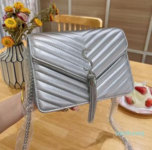 Kadın koyun derisi deri opt çanta zinciri diyagonal crossbody çanta lüks 55 gümüş metal rhinestone harfleri el çantaları wo212j