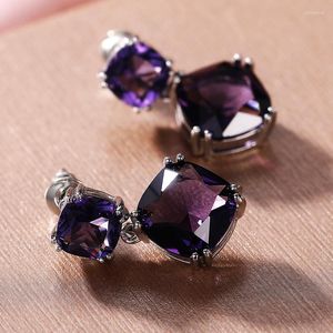 Brincos de luxo quadrado de luxo roxo cúbico stones de zircônia requintada cor de prata para mulheres jóias de casamento