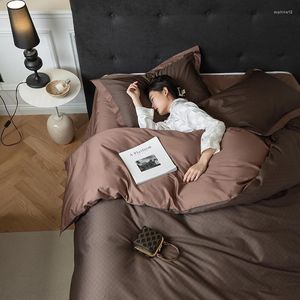 Bedding Sets Brown Silver Egyptian Cotton Duvet Cover 4Pcs Ultra Soft Breathable Beddind Mocha Coffee Color Comforter Bed Sheet Pillows