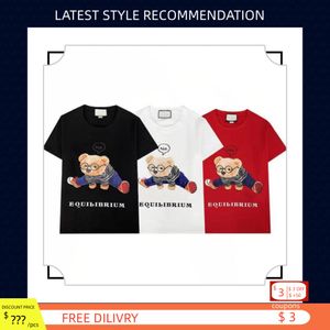 Luksusowy męski T-shirt projektant Damskie koszulki noszą lato wokół szyi pochłaniające pot krótkie rękawy na zewnątrz oddychająca bawełna miś drukowane ubrania dla miłośników