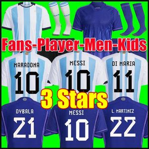 3 stelle Argentina Soccer Jersey Player Fan Versione 23 23 Shirt di calcio 2022 Messis J.alvarez de Paul Dybala Men Kit Kit Kit Kit Set di calzini