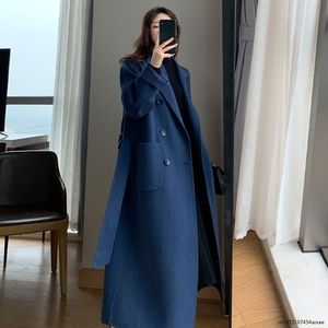 Women's Jacket Coat Outerwear Winter Clothing Fashion Warm Woolen Blends Female X Long Elegant Double Breasted Black 230223