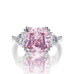 ピンクの宝石リング S925 スターリングシルバー高炭素ダイヤモンドリング女性の高級婚約ジュエリーギフト Y2302