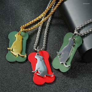 Pendant Necklaces Punk Stainless Steel Necklace For Men Colorful Bone And Dog Two Pieces Pearl Chain 22'' 2'' 3mm