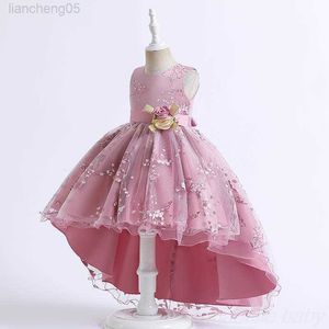 Mädchenkleider, formelle Kleider für Mädchen, Teenager, luxuriös, kurz vorne und lang hinten, rosa Prinzessinnenkleider, Geburtstagsfeier, Kinder-Abschlussballkleid W0224