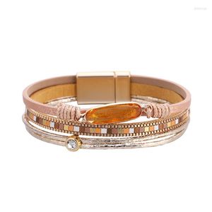 Bangle charm läderarmband för kvinnor 2023 mode sten kristall damer boho flerskikt brett wrap armband kvinnliga smycken