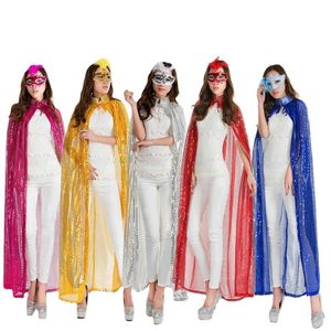 Costume Accessories Adult Maxi Long Paillette Cosplay Cape Halloween Christmas Party Glitter Sequins Cloak See-Through Carnivals Costume