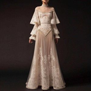 パーティードレス イブニングドレス 袖付き カーキ Vestido デ・フェスタ アラビア語 シアー イブニングドレス ロング ローブド夜会 イブニングドレス レース abendleider