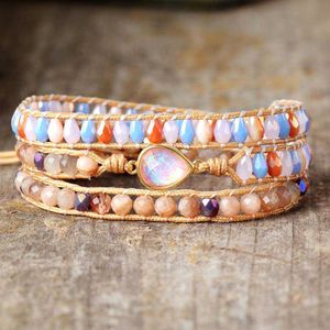 Link Chain Charm -armband Femme Sunstone Crystal Japanese Opal 3 Lager Vegan Wrap Armband Multilayers Best Friend Armband G230222