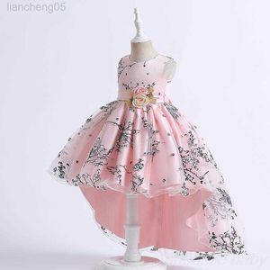 Girl's Dresses Teen Girls Princess Gown 2023 Summer Evening Dress Pink Flower Embroidery Floor Length Tutu Dress For Birthday Wedding Kid Dress W0224