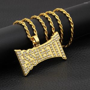 Pendant Necklaces Hip Hop Rhinestone Paved Bling Iced Out ESSKEETIT Square Pendants Necklace For Men Club Rapper Jewelry Gold Silver Color