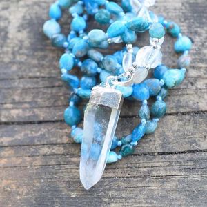 Прибытие цепи 4unik Clear Quartz Gold/Silver Penent Blue Apatite Stone Nuggets Beads Kneckemade