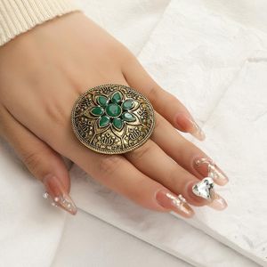 Anéis de casamento Big Gold Color Women-Midi-Rings Gravados Flores de Lótus Partem Feminino Ringue ANILLOS Vintage Jóias Elegantes Antigas