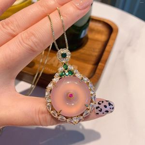 Hänge halsband charms rosa jade kristallhalsband för kvinnor runda födelsesten fina högkvalitativa smycken mamma gåva jungfru flickor