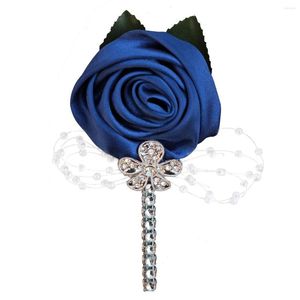 Decorative Flowers Royal Blue Corsage With Rhinestone Accessories Bride Groomsmen Brooch All- Fashion Business Party Boutonniere For