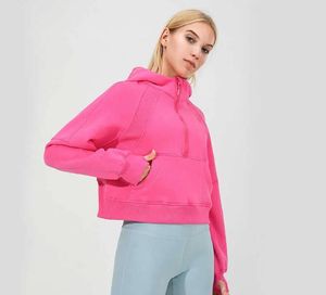 LU**LU Yoga Half Zipper Scuba Hoodie Thumb Hole Thick Hooded Coat Sports Gym Fitness Women's Jacket Sweater