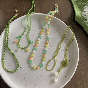 Choker Korea Grün Kristall Perlen Halskette Süße Glasierte Blume Schlüsselbein Kette Für Frauen Mädchen Mode Party Schmuck Geschenke