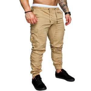 Calça masculina homens cargo cargo com cintura elástica de múltiplas bolsos calças calças masculinas de hip hop casual