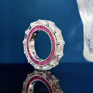 Miłośnicy wieczności ruby ​​diamentowy pierścionek 100% prawdziwy 925 Srebrny srebrny przyjęcie weselne Pierścienie dla kobiet mężczyzn darem zaręczynowy Prezent biżuterii