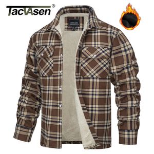 Mensjackor Tacvasen Fleece foderjackor Mensflanell bomullsjackor Plaid Casual Button Down Cargo Workrockar Tjockna Outwear Tops 230224