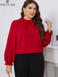 Women's Plus Size T-Shirt Elegant Red Plus Size Fall Tunic Women Blouse Fashion Autumn Winter Long Sleeve Office Casual Ladies Tops Outwear 230224