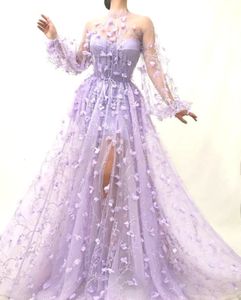 Casual Dresses Women's Fashion 3D Flower Embroidered Mesh Tulle Dress Party Night Night Club Purple Gaze Evening Prom Dress Female See Through 230223