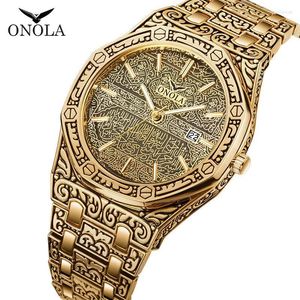 Armbanduhren Retro Mode Cusual Quarz Armbanduhr Vintage Goldene Uhr Männliche Tag Datum Gold Luxus Klassische Mann Uhren Wasserdichte ClockWrist