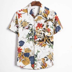 Męskie koszule w stylu etnicznym koszule męskie krótkie rękawowe bawełniane bawełniane lniana hawajska koszula Summer vintage luźne luźne ubrania Camisas de Hombre Z0224