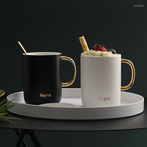 Mugs Milk Cup Coffee Mug Nordic Style Black White Brief Heat-resistant With Lid 400ml Ceramic Couple Office Gift