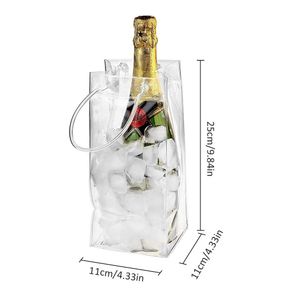 PVC Anti-perdite Trasparente Refrigerato Champagne Bottiglia di vino rosso Borsa per il ghiaccio Picnic Contenitore per alimenti più fresco Tote Borse per il ghiaccio