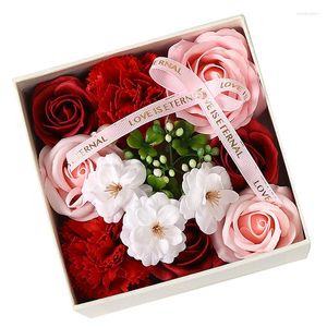 Decoratieve bloemen Handgemaakte zeep Bloemrozen vierkante Geschenkdoos Wedding Valentijnsdag Kerstblauw roze rood Rood