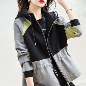 Frauen Jacken Mit Kapuze Mantel 2023 Frühling Herbst Patchwork Zipper Koreanische Mode Harajuku Taille Lose Beiläufige Weibliche SweatshirtWome