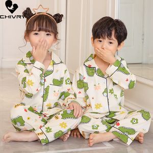 Pigiama Bambini Ragazzi Ragazze Casual Cartoon Manica lunga Risvolto Camicia Top con pantaloni Baby Summer Loose Sleeping Homewear 230224