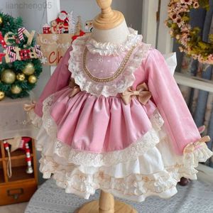 Kız Elbiseleri Çocuk Kıyafetleri Kızlar Lolita Elbise Bebek Sonbahar Kış Velvet Prenses Parti Elbise İspanyol Tarzı Dantel Katmanlı Elbiseler Gençler Vestidos W0224