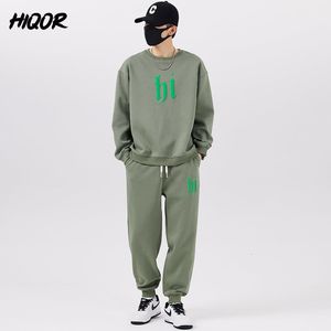 Мужчины годовые костюмы Hiqor Fashion Crestuit Men Осень зима 2 кусочки уличной одежды Принт Оделяя Одежда. Повседневная зелень