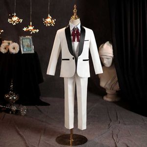 Clothing Sets Formal Children White Dress Suit Set Boy Birthday Party Catwalk Wedding Host Piano Performance Come Kids Blazer Vest Pants W0224