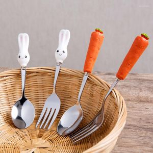 Dinnerware Sets Carrot Resin Ceramic Cartoon Stainless Steel Tableware Household Portable Spoon Children Fork