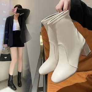 Boots 2023 Autumn/winter Women's Square Toe Chunky Heel Mid-Calf Western Zipper Shoes For Women High Heels Punk