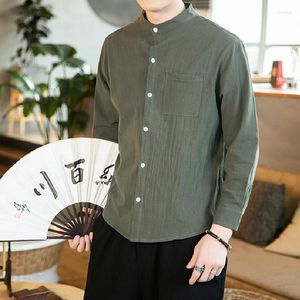 Mäns casual skjortor Autumn Chinese Style Retro Solid Color Linen Shirt Men's Japanese Plus Size Street Fashion Trend All-Match Bottoming