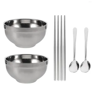 Dinnerware Sets Bowls Bowl Noodle Serving Camping Set Utensils Cereal Pot Metal Soup Steel Tableware Instant Stainless Mixing Spoons Outdoor