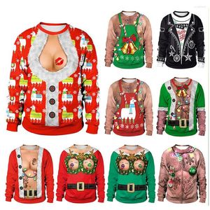 Herrtröjor förfalska sexiga bröstkvinnor ful jultröja söt alpakka roliga män tröjor semesterfest klänning jumpers tröjor