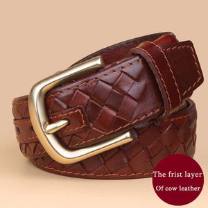 Belts Men's genuine leather male mens jeans braid brass buckle trouser belts for men cinturon hombre ceinture homme cinto masculino Z0223