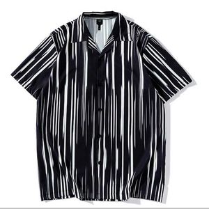 Men's Casual Shirts Vintage White Striped Printed Shirt Summer New Trendyol Men Black Hawaiian Short Sleeve Beach Shirts Man Oversized Chemise Homme Z0224