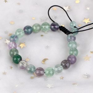 Strand 6/8mm Bracciale in fluorite verde naturale Braccialetti in corda intrecciata regolabile per uomo Donna Gioielli regalo Energia curativa