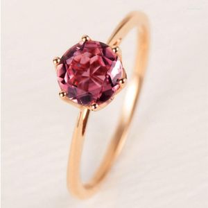 Cluster Rings 18k Rose Gold Fashion Six Prong Wedding Ring for Women 1.25 Ruby Diamond Engagement Femme Bride Valentines Gift